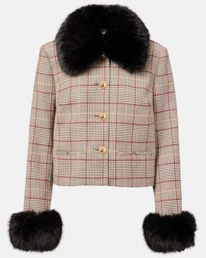 Self-Portrait Faux Fur-Trimmed Wool-Blend Jacket - Black