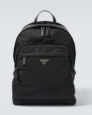 Prada Re-Nylon Leather-Trimmed Backpack - Black