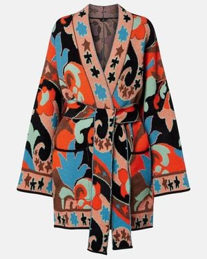 Etro Jacquard Wool-Blend Wrap Cardigan - Red