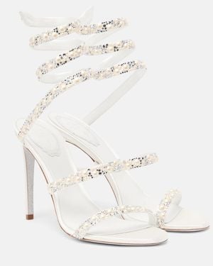 Rene Caovilla Cleo 105 Embellished Satin Sandals - White