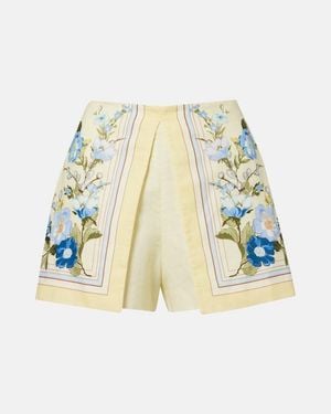 Self-Portrait Floral Linen And Cotton Shorts - White