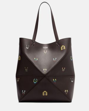 Loewe X Louis Wain Puzzle Fold Cats Leather Tote Bag - Black