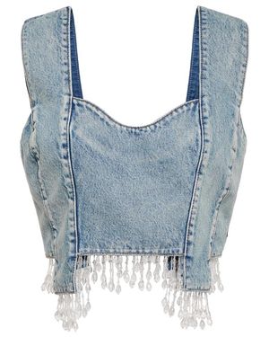Ganni Embellished Denim Crop Top - Blue