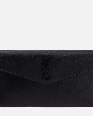 Saint Laurent Uptown Grained Leather Envelope Pouch - Black