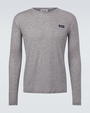 Miu Miu Logo Cotton Jersey T-Shirt - Grey