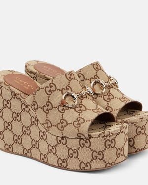 Gucci Gg Wedge Sandals - Brown