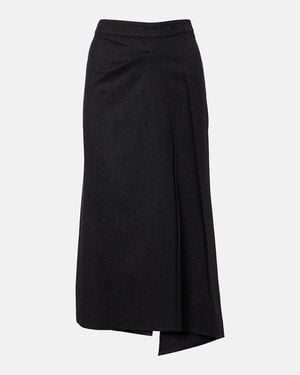 Victoria Beckham Draped Virgin Wool Midi Skirt - Black