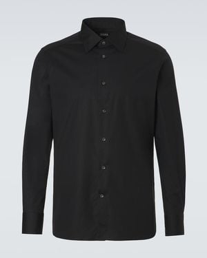 ZEGNA Cotton-Blend Poplin Shirt - Black