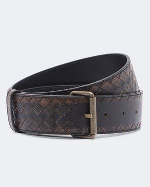 Bottega Veneta Johnny Intrecciato Leather Belt - Black