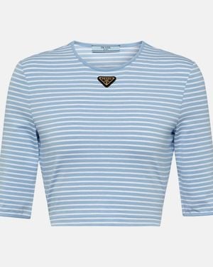 Prada Striped Cropped T-Shirt - Blue