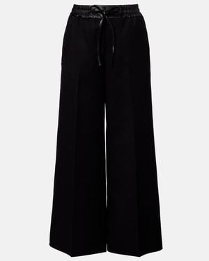 Alaïa Leather-Trimmed Virgin Wool Wide-Leg Trousers - Black