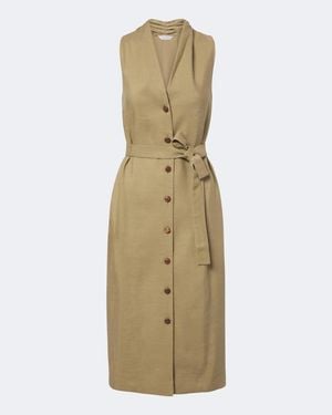 Max Mara Robe Midi En Lin Et Soie A Ceinture - Neutre