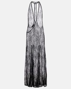 Adriana Degreas Sheer Open-Back Lace Maxi Dress - White