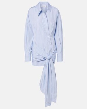The Attico Gathered Striped Cotton Shirt Dress - Blue