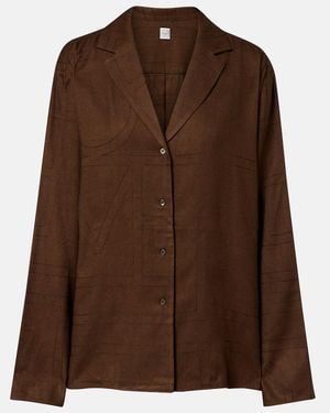 TOTEME Logo Flannel Pyjama Shirt - Brown