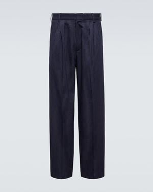 KENZO Pinstripe Cotton And Linen Trousers - Blue