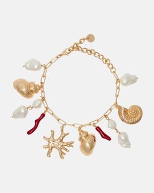 Self-Portrait Faux Pearl-Embellished Charm Bracelet - Metallic
