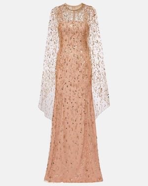 Jenny Packham Hestia Embellished Caped Gown - Natural