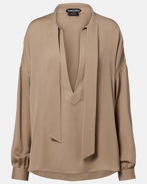 Tom Ford Tie-Neck Silk Georgette Blouse - Brown