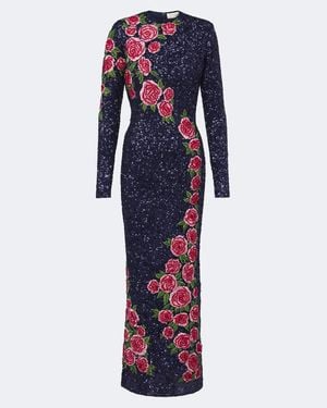 La Fuori Abito Lungo Rose Nocturne Con Paillettes - Blu