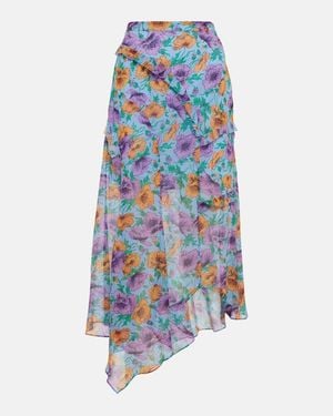 Veronica Beard Eleonora Floral Silk Midi Skirt - Blue