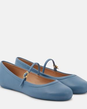 Gianvito Rossi Carla Leather Mary Jane Flats - Blue