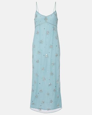 STAUD Vestido Midi Elsa Adornado - Azul