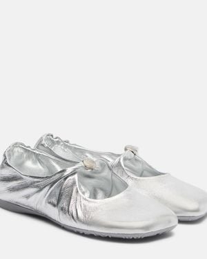 Loewe Pebble Soft Metallic Leather Mary Jane Flats - White