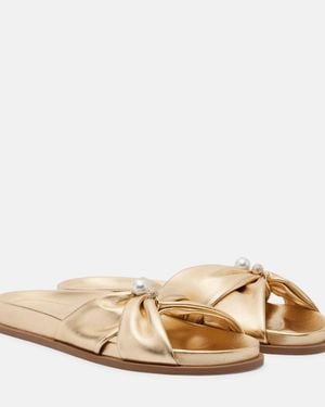 Jimmy Choo Rafi Embellished Metallic Leather Sandals - Natural