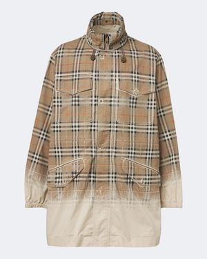 Burberry Parka Check Aus Baumwollgabardine - Natur