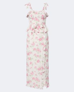 Alessandra Rich Bow-Detail Floral Ruffled Silk Midi Dress - White