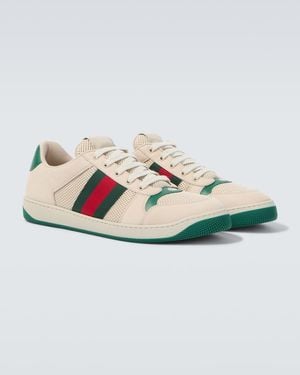Gucci Screener Leather-Trimmed Sneakers - White