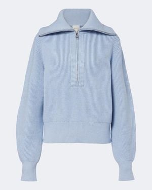 Varley Maura Ribbed-Knit Half-Zip Sweater - Blue