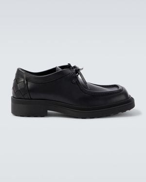 Bottega Veneta Ben Intrecciato Leather Derby Shoes - Black