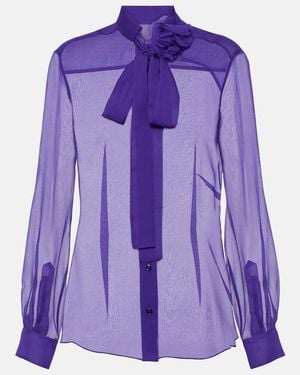 Dolce & Gabbana Tie-Neck Silk Chiffon Blouse - Purple