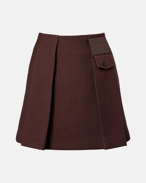 Loewe Leather-Trimmed Pleated Wool And Silk Miniskirt - Brown