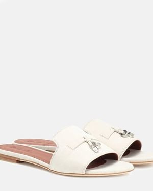 Loro Piana Summer Charms Suede Slides - Gray