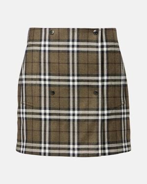 Burberry Check Wool Miniskirt - Green