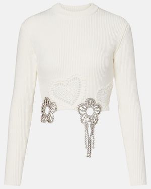 Area Embellished Cotton-Blend Jumper - White