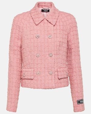 Versace Double-Breasted Boucle Tweed Jacket - Pink