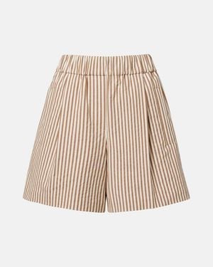 Brunello Cucinelli Shorts En Mezcla De Algodon A Rayas - Neutro