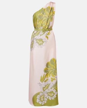 La DoubleJ Roy Floral One-Shoulder Silk Twill Maxi Dress - Metallic