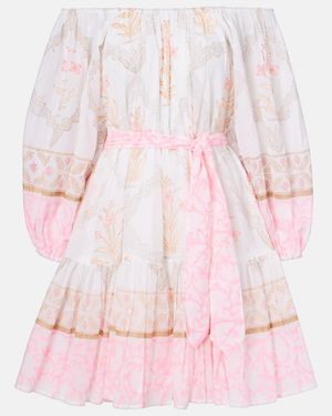 Juliet Dunn Printed Off-Shoulder Cotton Minidress - Pink