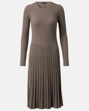 JOSEPH Ribbed-Knit Pleated Wool Midi Dress - Brown