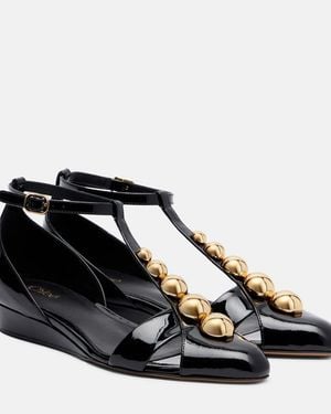 Chloé Cleia Studded Patent-Leather Wedge Sandals - Black