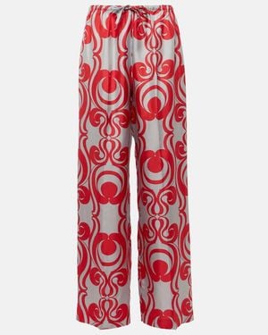 Dries Van Noten Printed Silk Wide-Leg Trousers - Red