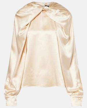 Max Mara Elegante Key Torchon Silk Satin Blouse - Natural