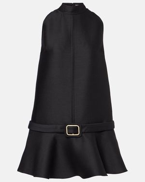 Tom Ford Belted Wool And Silk Crepe Minidress - Black