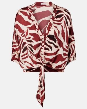 Poupette Azia Printed Tie-Detail Satin Blouse - Red