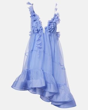 Zimmermann Como Asymmetric Floral-Applique Silk Minidress - Blue